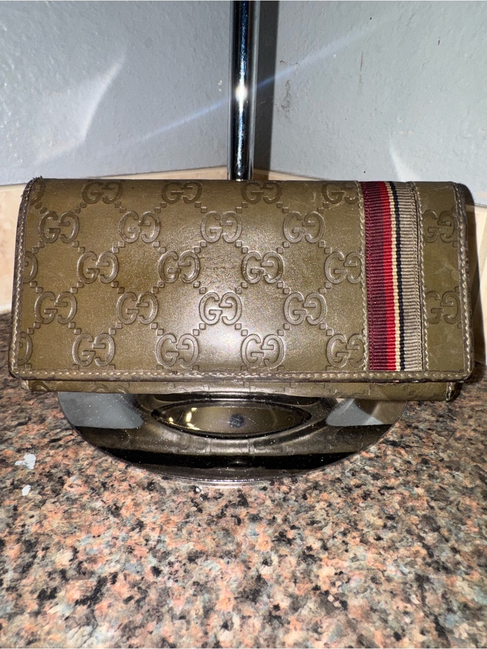 Gucci Guccissima Web Continental Flap Wallet. Khaki olive green. ✅AUTHENTIC✅